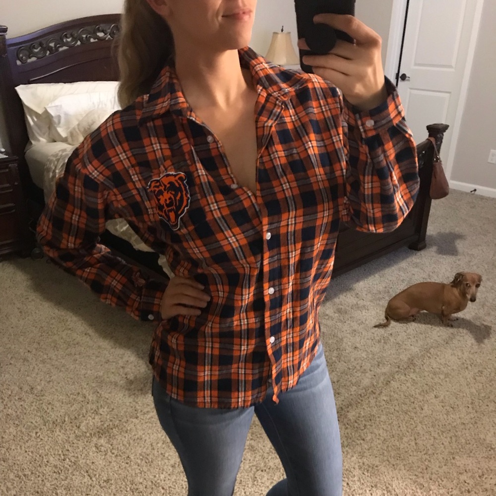 WMNS CHICAGO BEARS CHECK LONG SLEEVE FLANNEL SHIRT